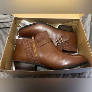 Clarks Addiy Brown Leather Ankle Boots with Buckle